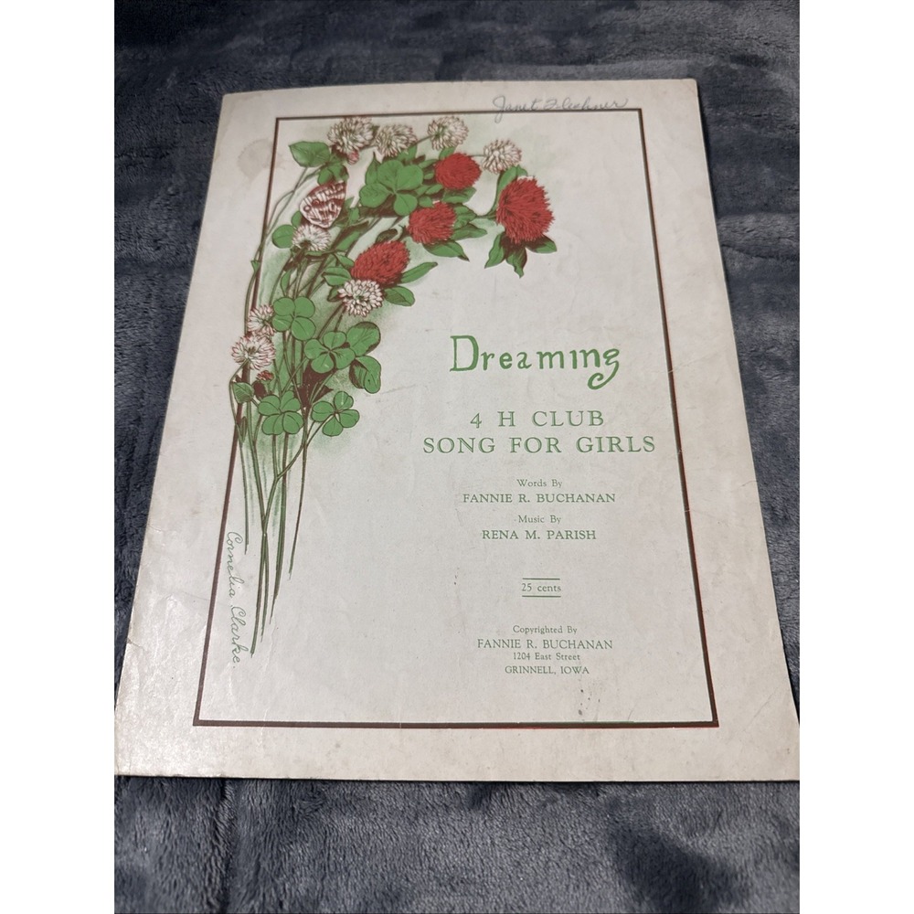 DREAMING 1927 Women Writers 4H CLUB SONG FOR GIRLS Vintage Sheet Music